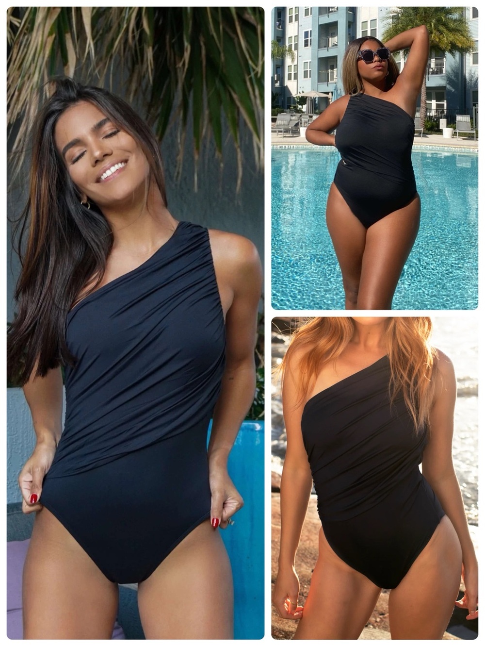 La Blanca NWOT Island Goddess Shirred Asymmetrical Shoulder One Piece, Size 10